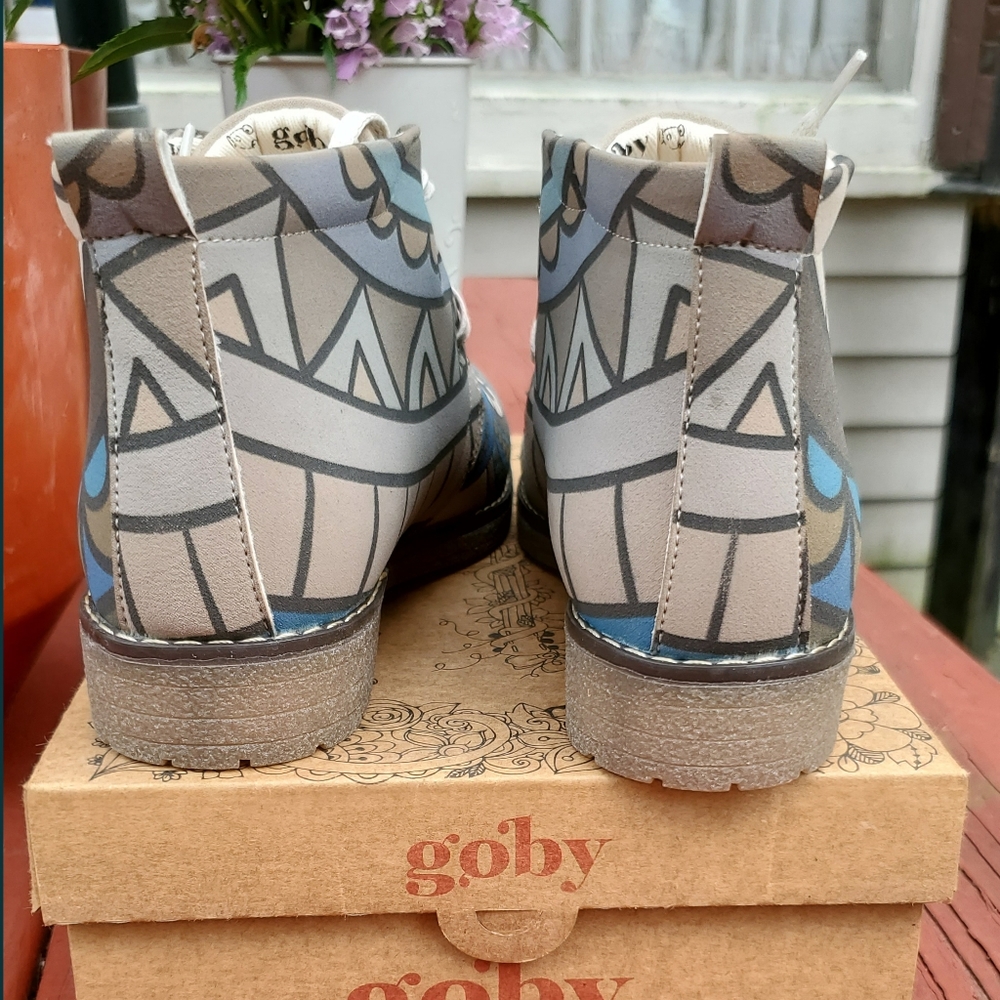 Goby🦉 wise Owl Vegan geometrical Boho RARE unique chukka boots desert shoes - Picture 15 of 16